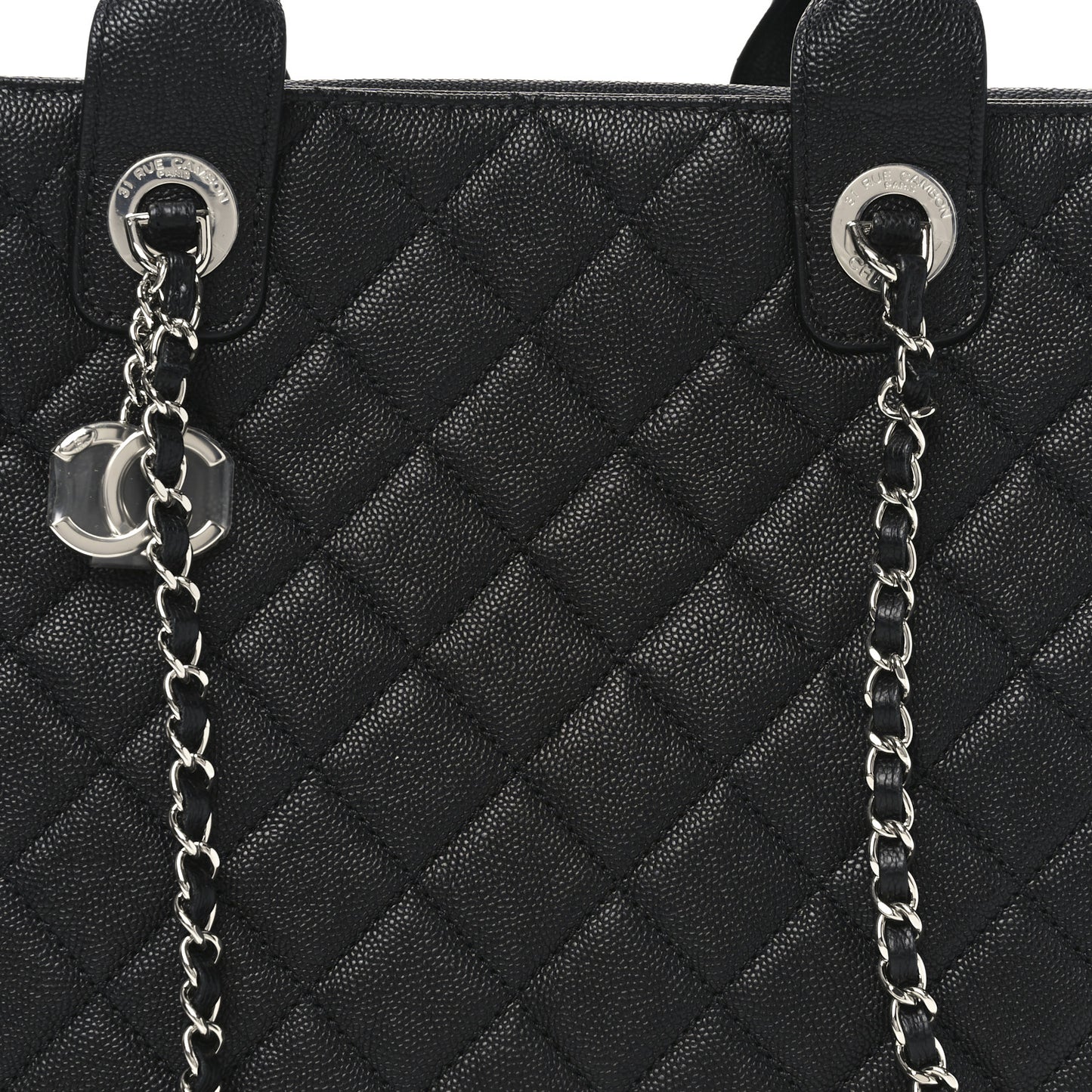Caviar Quilted Large Urban Companion Top Handle Shopping Tote Black