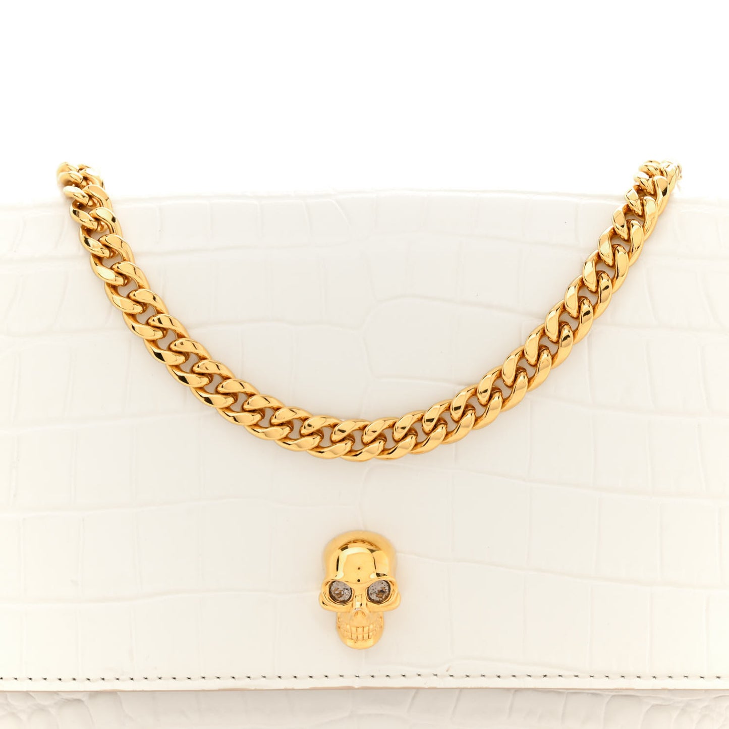 Calfskin Crocodile Embossed Skull Mini Crossbody Bag White