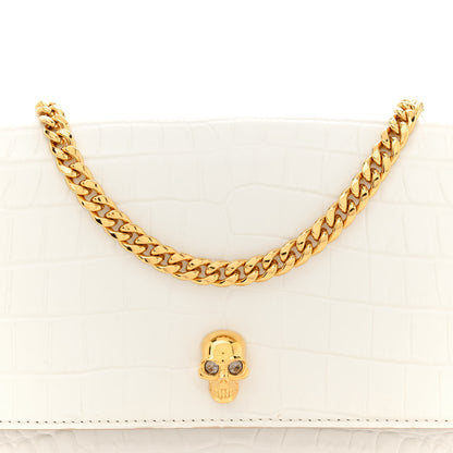 Alexander McQueen Calfskin Crocodile Embossed Skull Mini Crossbody Bag White 7 of 14