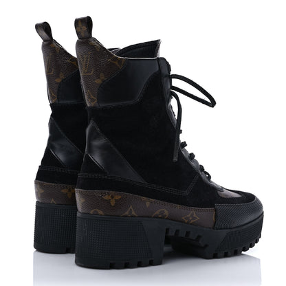 Louis Vuitton Suede Calfskin Monogram Laureate Platform Desert Boots 40 Black 4 of 10