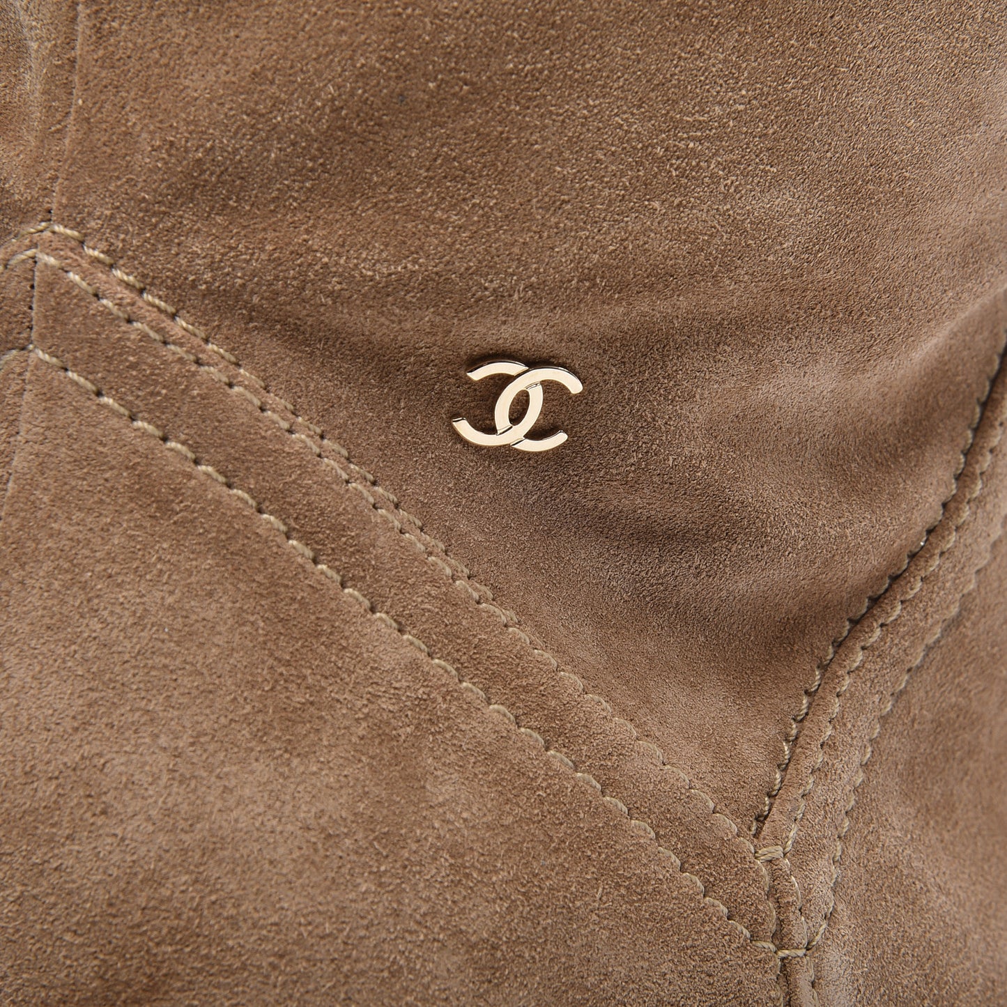 Suede Calfskin Chain Around High Boots 38.5 Beige