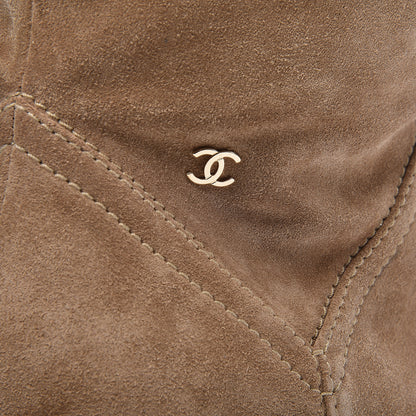 Chanel Suede Calfskin Chain Around High Boots 38.5 Beige 9 of 10