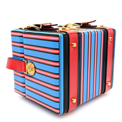 Versace Calfskin Medusa Vanity Stripe Train Case Blue Red Multicolor 4 of 9