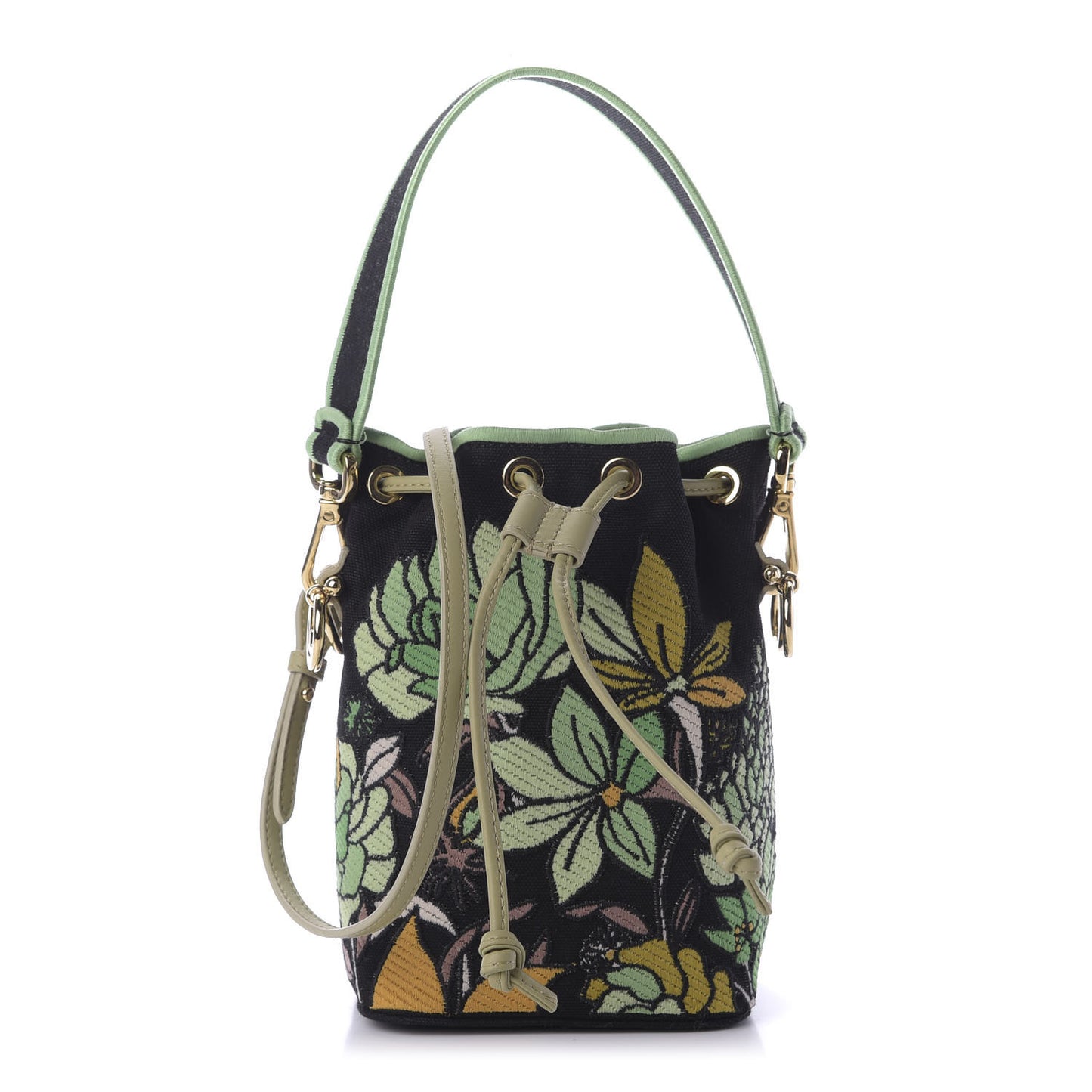 Canvas Vitello Century F is Fendi Psychedelic Flowers Embroidered Mini Mon Tresor Bucket Bag Verde Mandorlo Multicolor