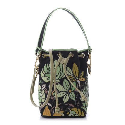 Fendi Canvas Vitello Century F is Fendi Psychedelic Flowers Embroidered Mini Mon Tresor Bucket Bag Verde Mandorlo Multicolor 1 of 9