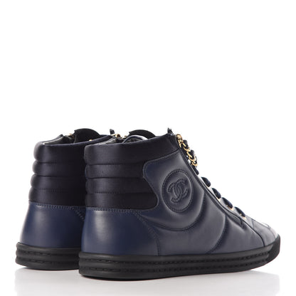Chanel Calfskin Mens Zipped Sneakers 43 Navy 4 of 9