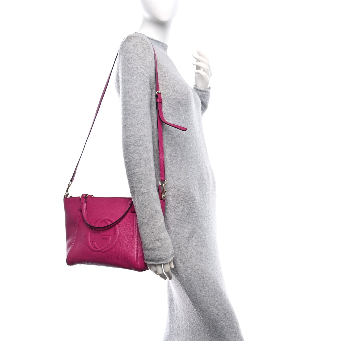 Pebbled Calfskin Small Soho Top Handle Bag Bright Bougainvillea
