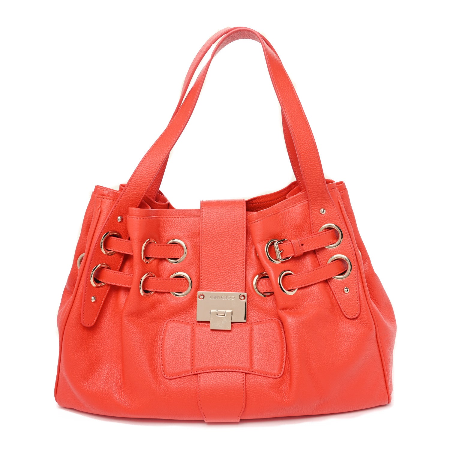 Jimmy Choo Grained Calfskin Large Riki Bag Red 1 of 9