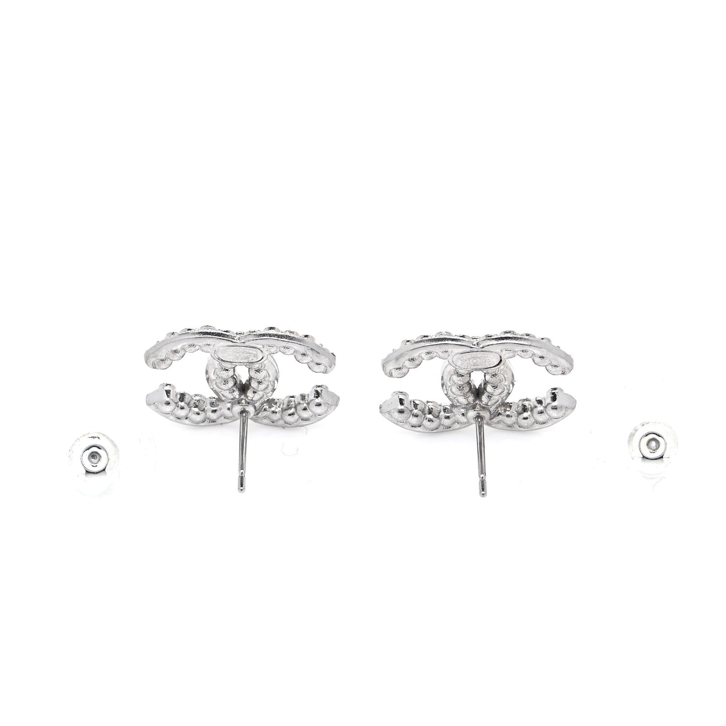Crystal Pearl CC Earrings Silver