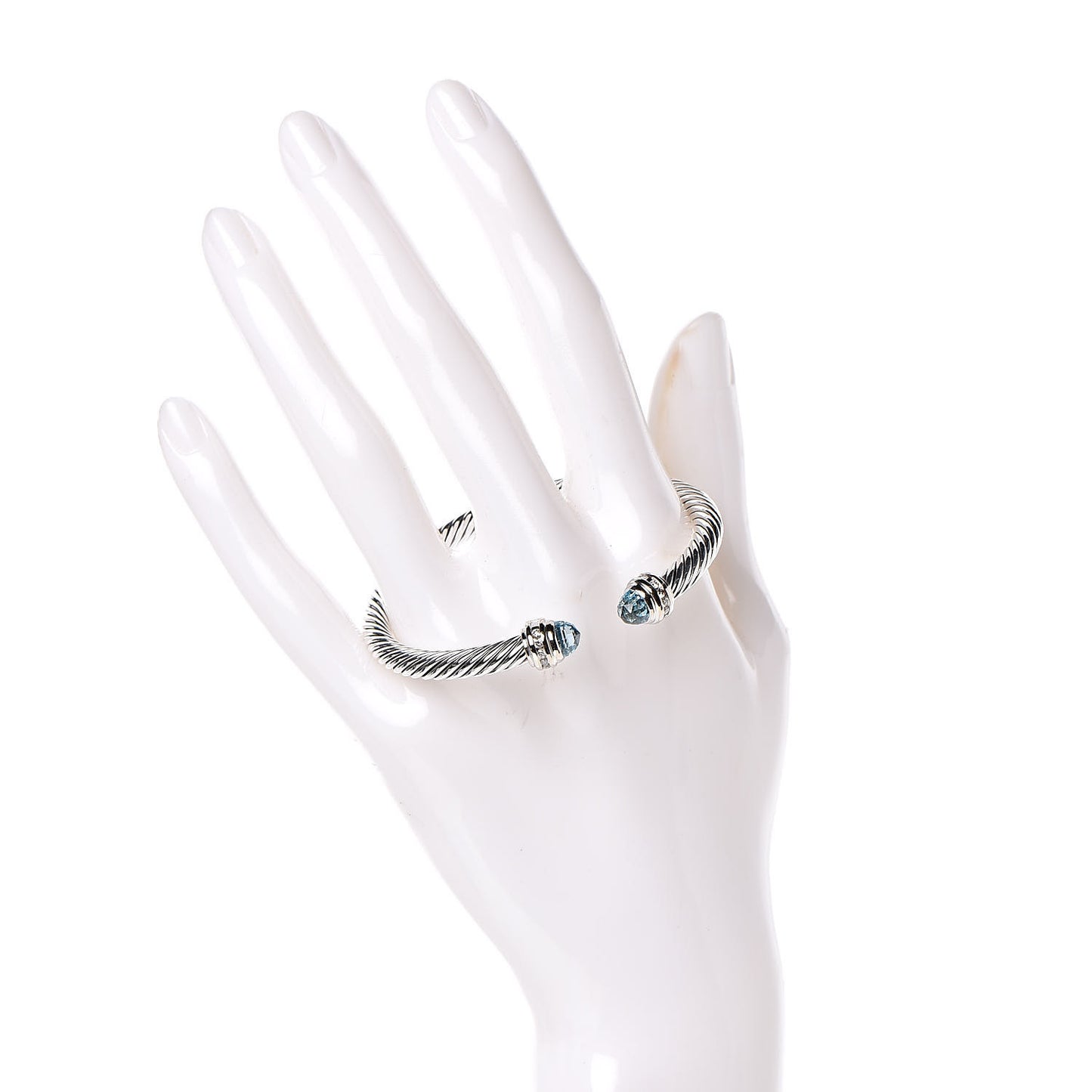 Sterling Silver 18K White Gold Diamond Blue Topaz 5mm Cable Classics Bracelet