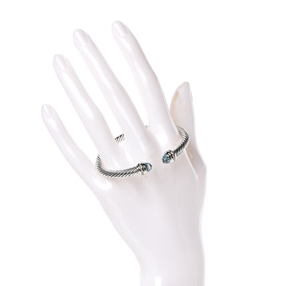 David Yurman Sterling Silver 18K White Gold Diamond Blue Topaz 5mm Cable Classics Bracelet 2 of 5