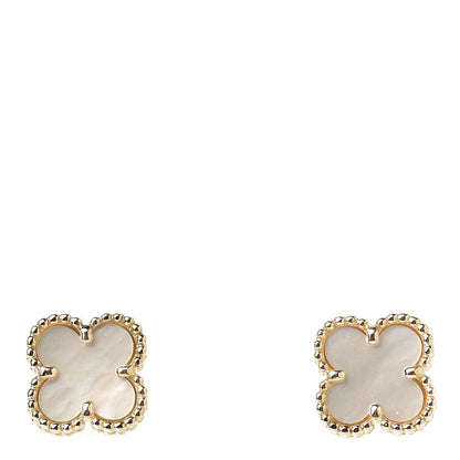 Van Cleef & Arpels 18K Yellow Gold Mother of Pearl Sweet Alhambra Earrings 1 of 6