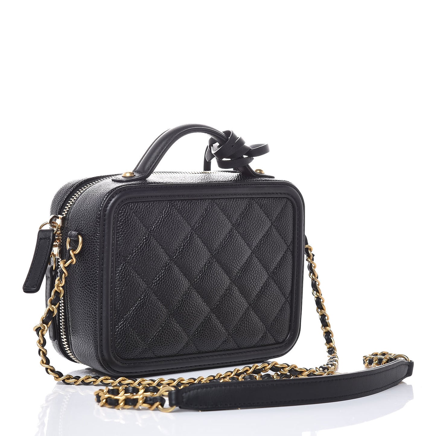 Caviar Quilted Small CC Filigree Vanity Case Black