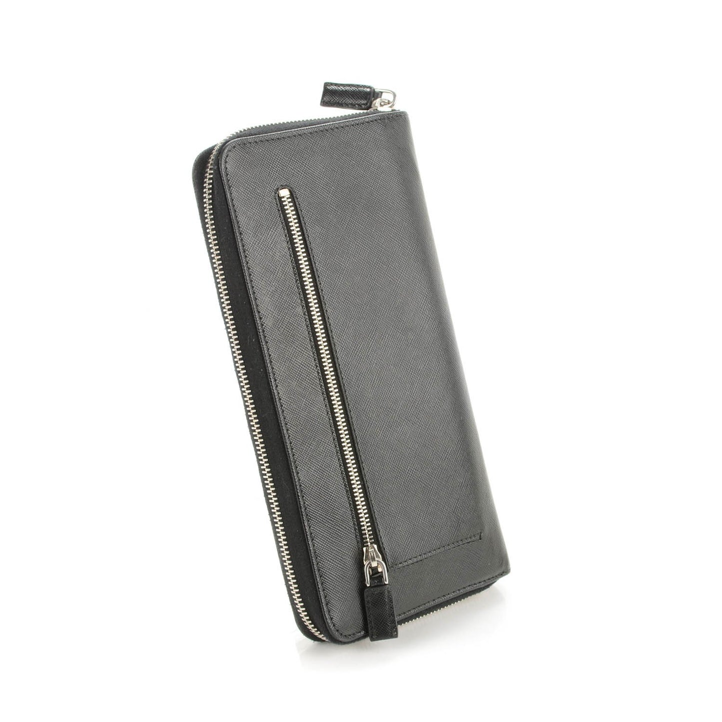Saffiano Large Zip Around Travel Wallet Nero Black