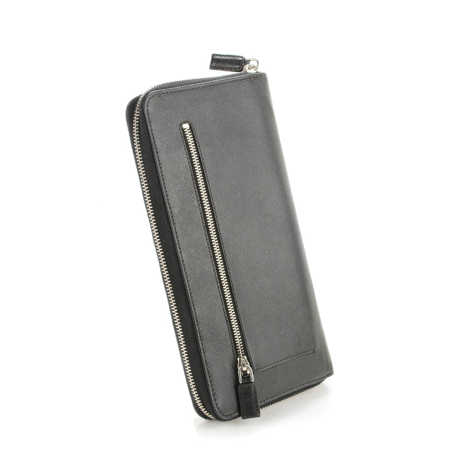 Prada Saffiano Large Zip Around Travel Wallet Nero Black 3 of 10