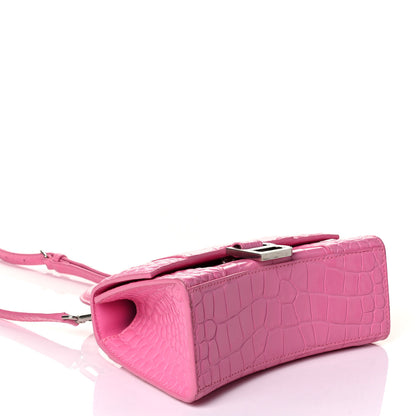 Balenciaga Shiny Calfskin Crocodile Embossed Hourglass Top Handle Bag XS Baby Pink 3 of 8