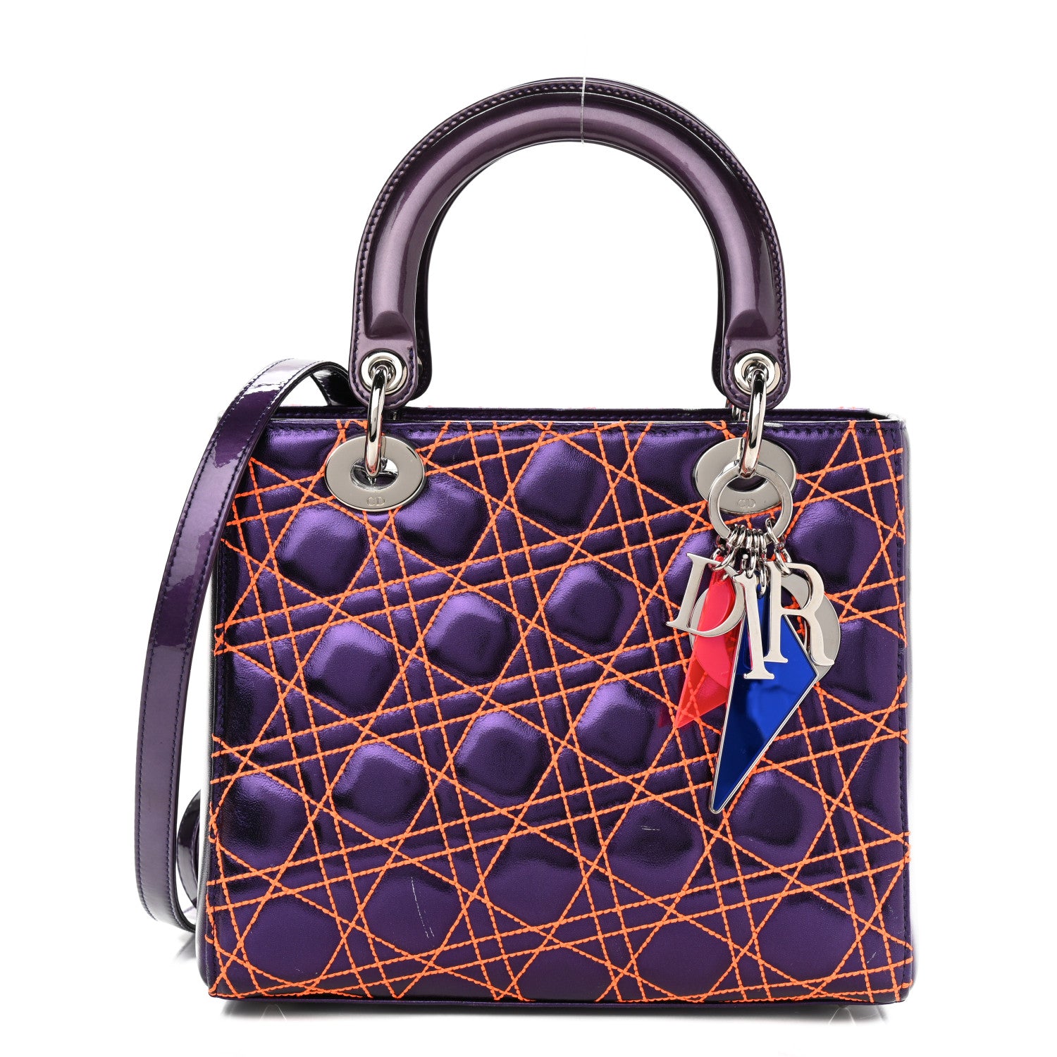 Christian Dior Metallic Lambskin Cannage Medium Anselm Reyle Lady Dior Purple Orange 1 of 15