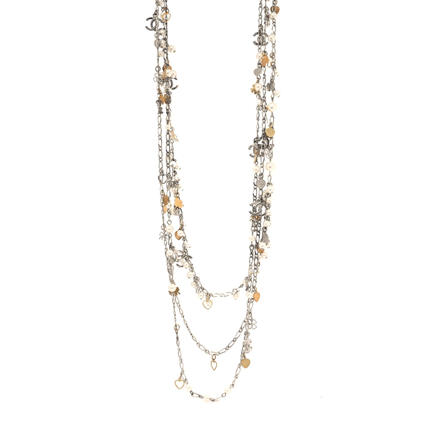 Chanel Pearl CC Lucky Charms Long Necklace Silver 1 of 5