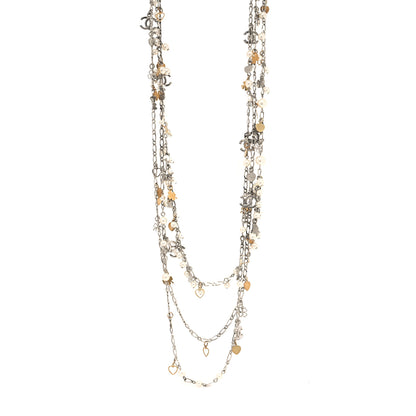 Chanel Pearl CC Lucky Charms Long Necklace Silver 1 of 5