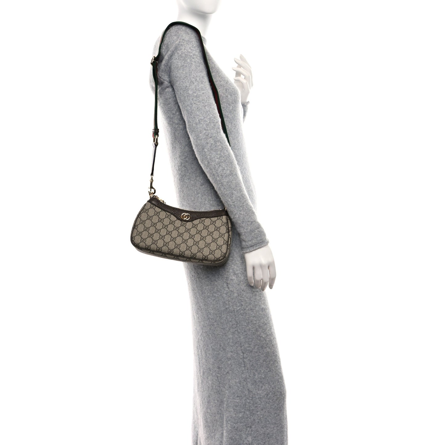 GG Supreme Monogram Textured Dollar Calfskin Web Small Ophidia GG Handbag Beige Ebony New Acero