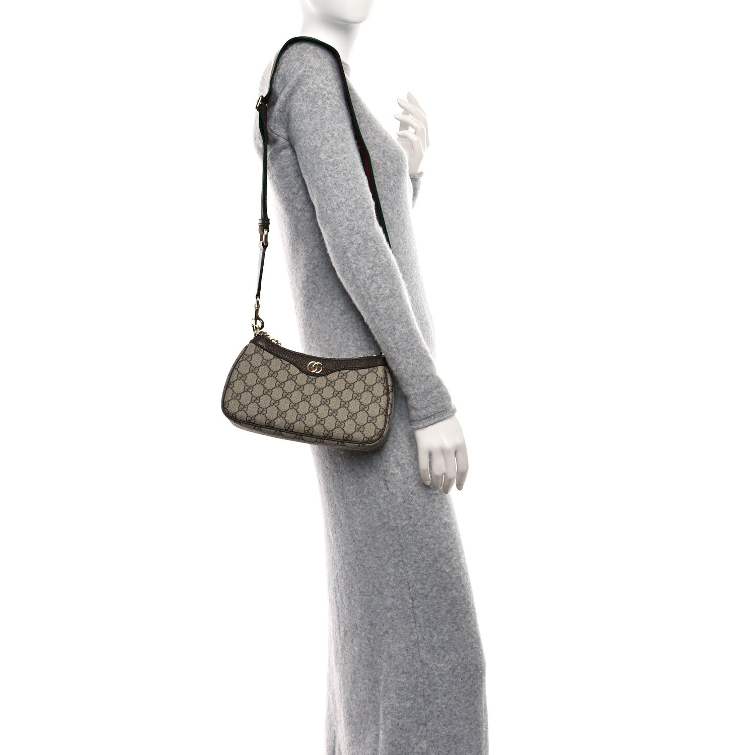 Gucci GG Supreme Monogram Textured Dollar Calfskin Web Small Ophidia GG Handbag Beige Ebony New Acero 2 of 8