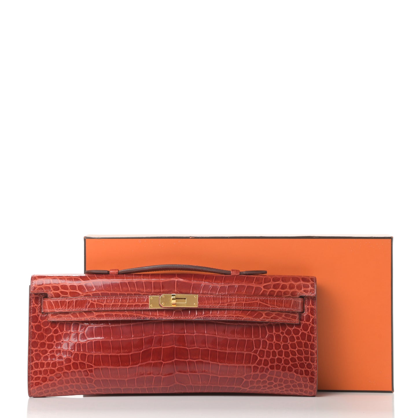 Shiny Porosus Crocodile Kelly Cut Pochette Sanguine