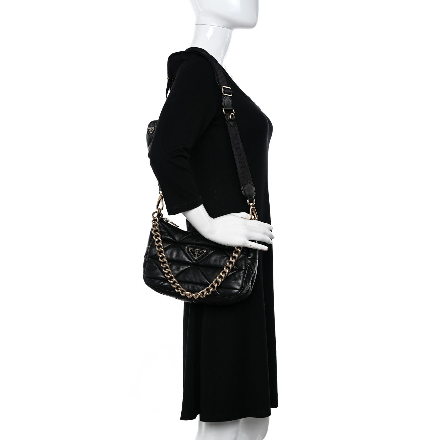 Prada Nappa Re-Nylon Triangle Quilted Patchwork System Shoulder Bag Black 2 of 12