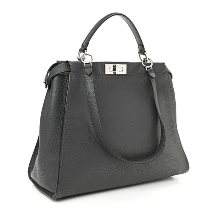 Fendi Cuoio Romano Selleria Bi-Color Large Peekaboo Iconic Satchel Asfalto Latte 3 of 9
