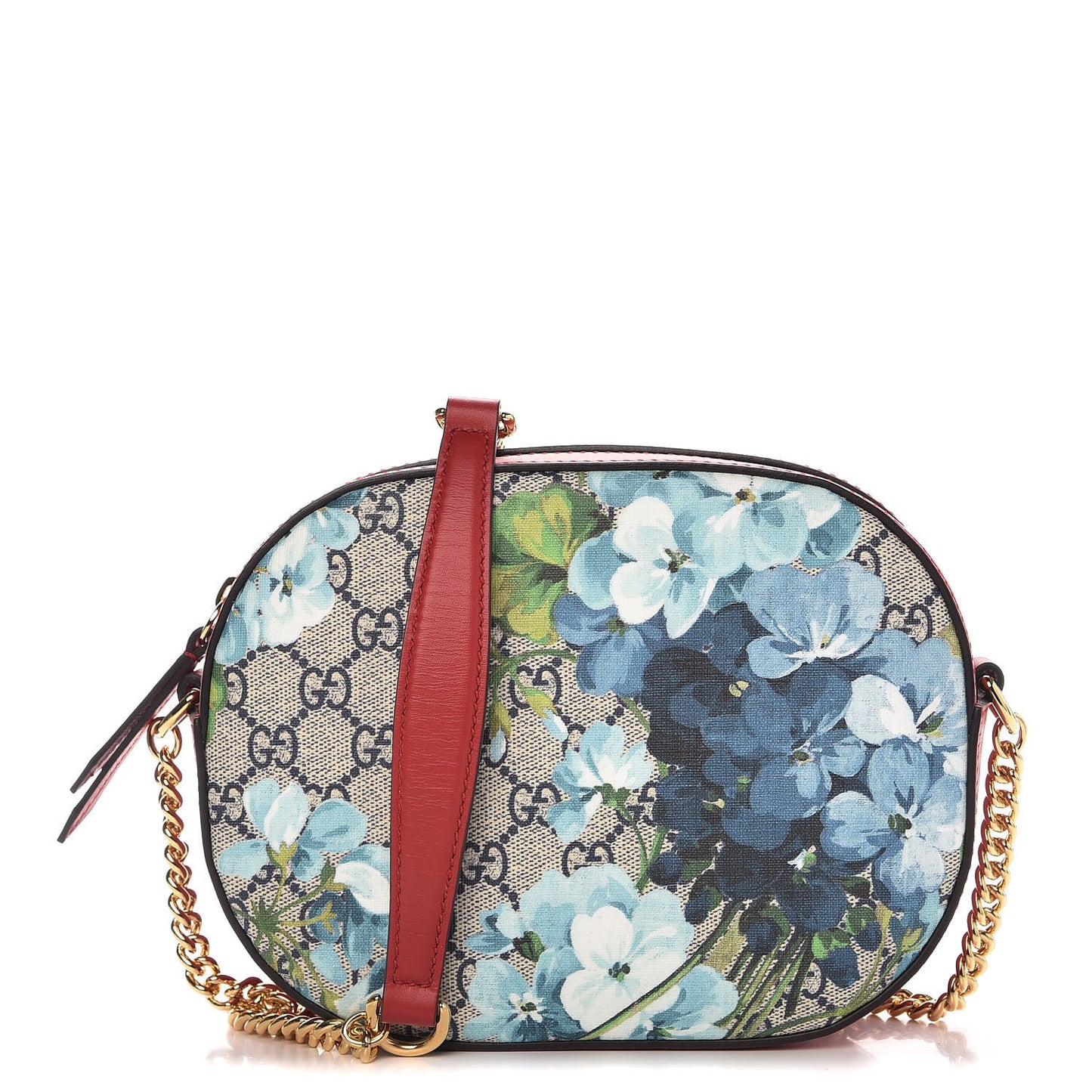 GG Supreme Monogram Blooms Mini Chain Shoulder Bag Beige Blue Navy Hibiscus Red