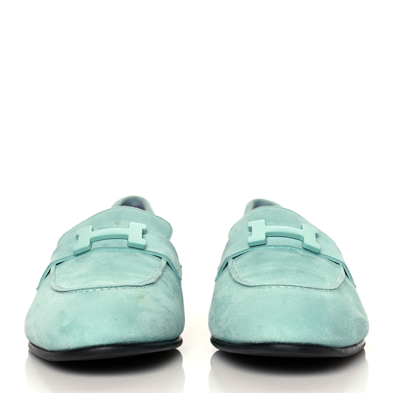 Hermes Suede Goatskin Paris Loafers 37.5 Vert d'eau 2 of 11