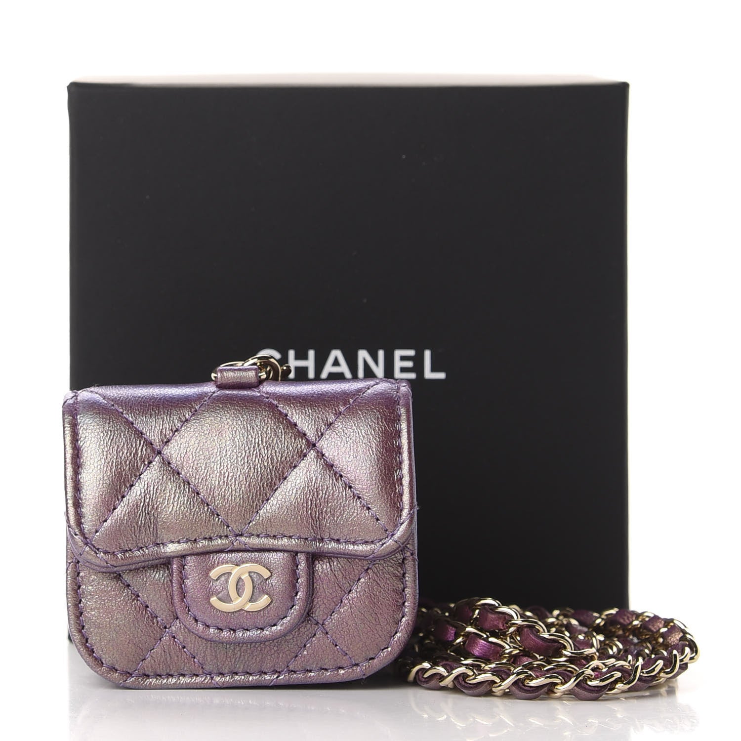 Chanel Iridescent Lambskin Quilted Airpods Pro Case Purple 10 of 10
