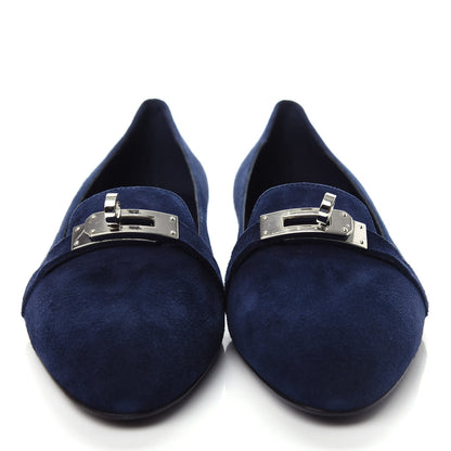 Hermes Velvet Goatskin Pegase Ballerina Flats 37 Marine 5 of 10