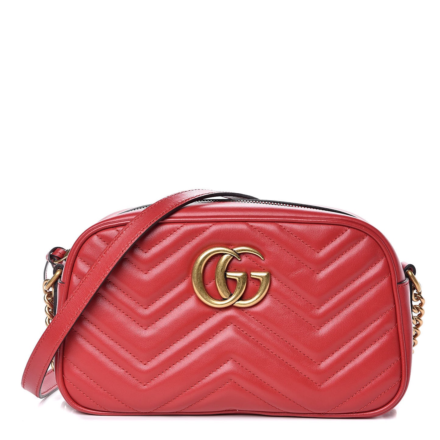 Calfskin Matelasse Small GG Marmont Chain Shoulder Bag Hibiscus Red