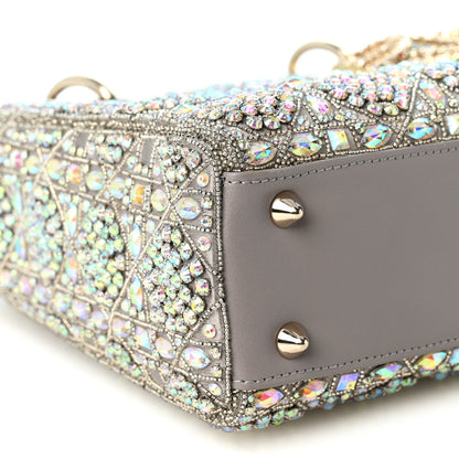 Christian Dior Calfskin Satin Celestial Bead Embroidery Embroidered Small Lady Dior Grey Multicolor 9 of 10