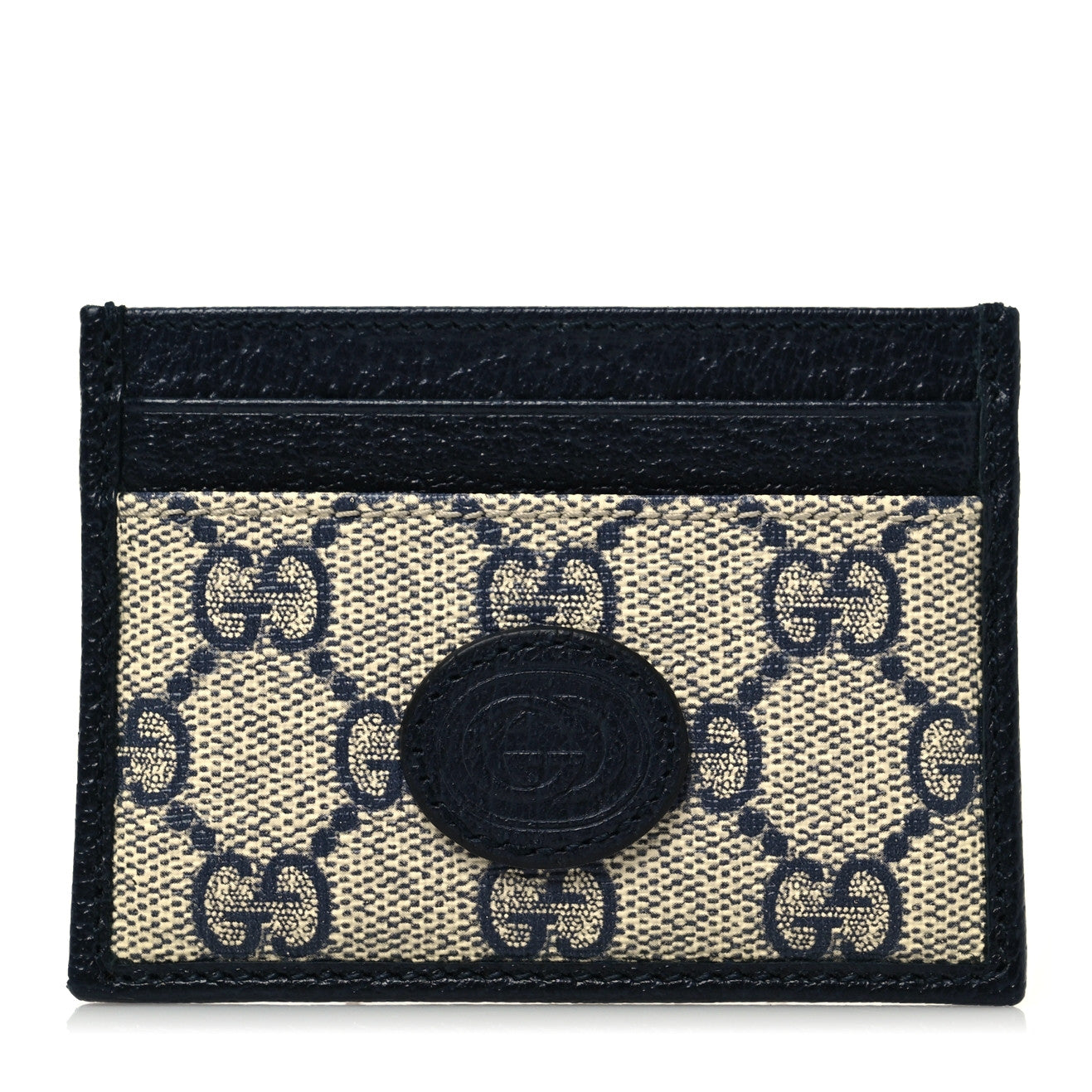 Gucci GG Supreme Monogram Textured Dollar Calfskin Retro Interlocking G Card Holder Beige Blue 1 of 7