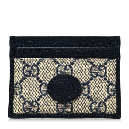 Gucci GG Supreme Monogram Textured Dollar Calfskin Retro Interlocking G Card Holder Beige Blue 1 of 7