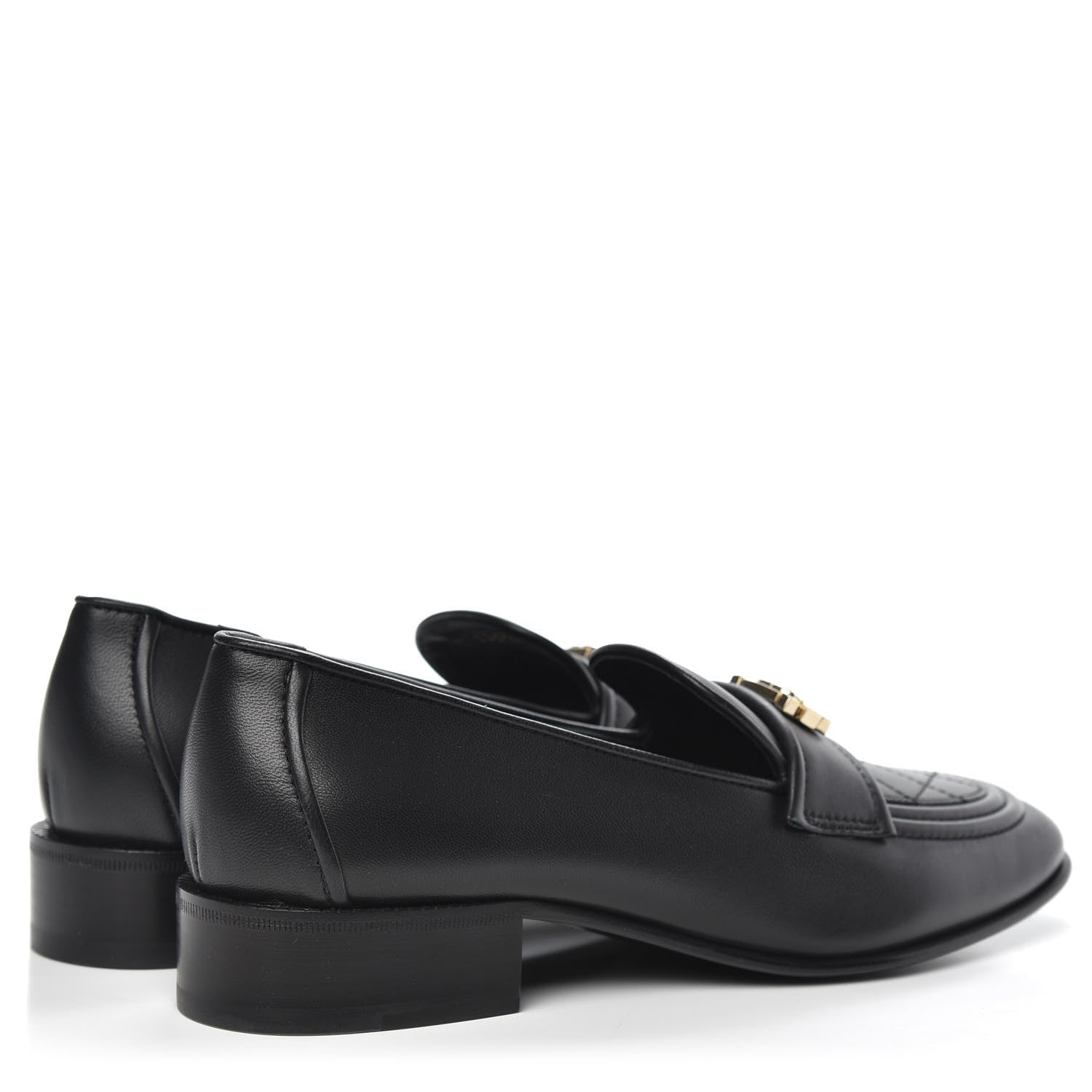Chanel Lambskin Quilted Womens CC Loafers 38 Black 4 of 9