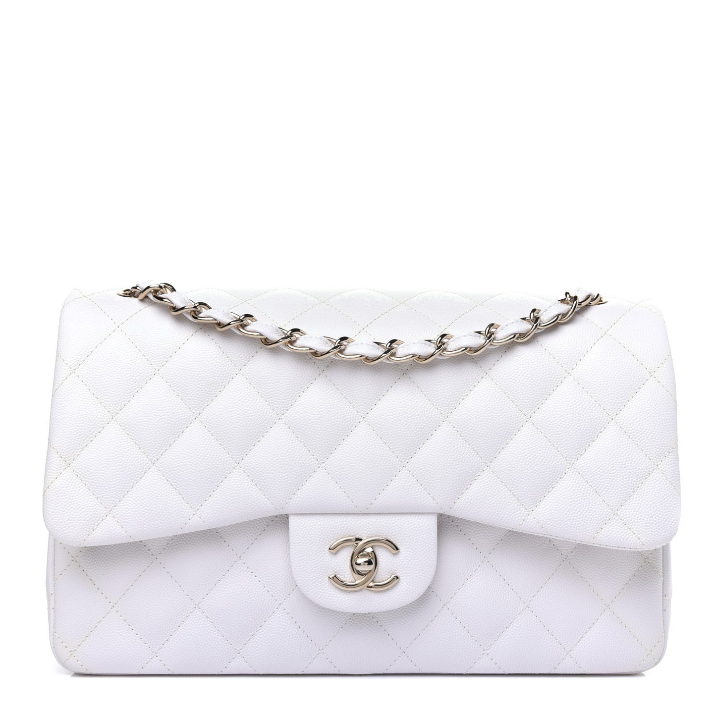 Caviar Quilted Jumbo Double Flap White
