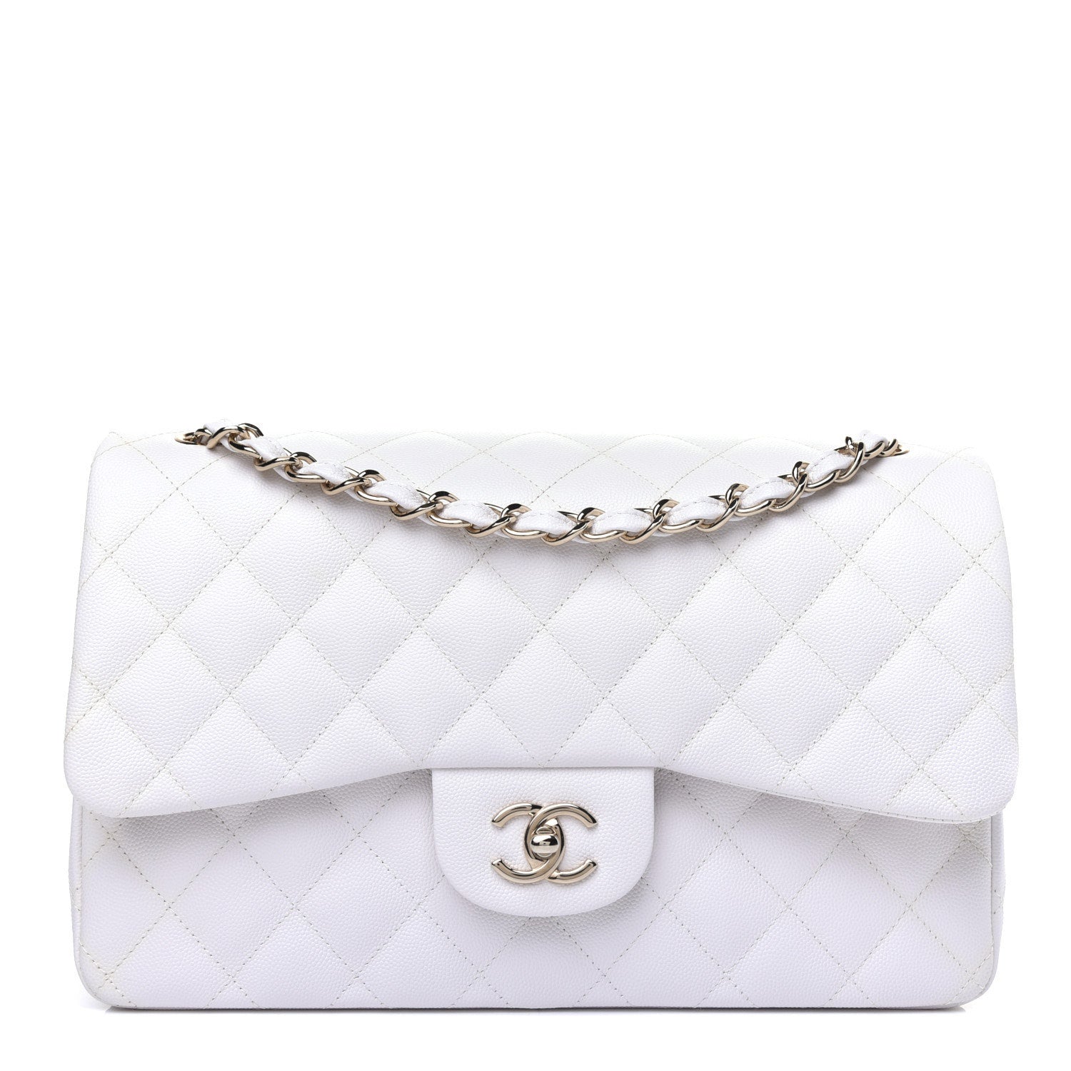 Chanel Caviar Quilted Jumbo Double Flap White 1 of 10