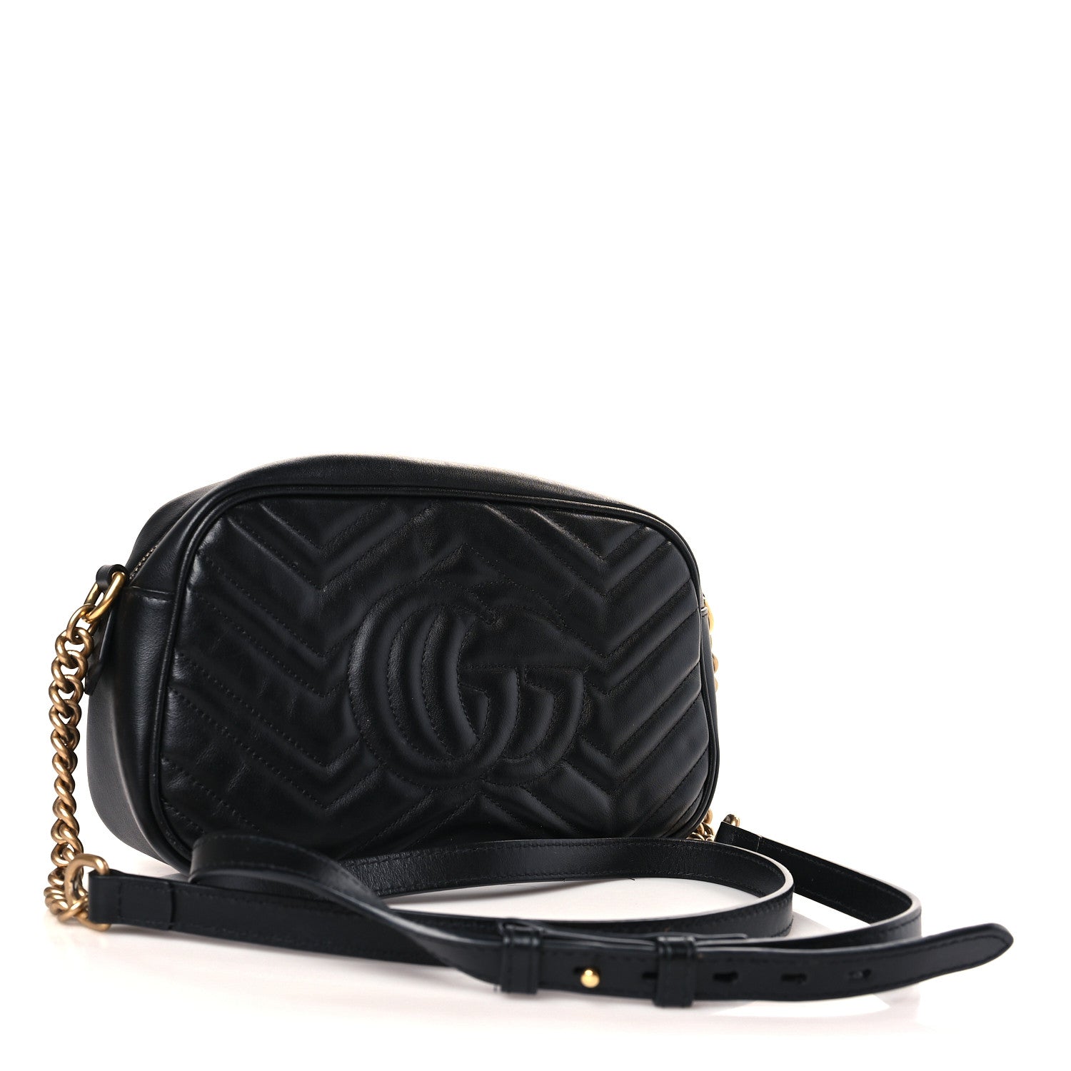 Gucci Calfskin Matelasse Small GG Marmont Chain Shoulder Bag Black 3 of 9