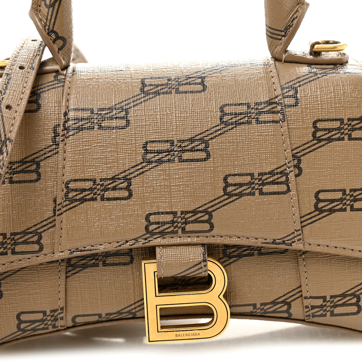 Balenciaga Coated Canvas BB Monogram Hourglass Top Handle Bag XS Beige Brown 9 of 11