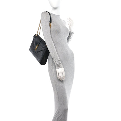 Saint Laurent Grain De Poudre Textured Mixed Matelasse Large Triquilt Monogram Satchel Black 2 of 10