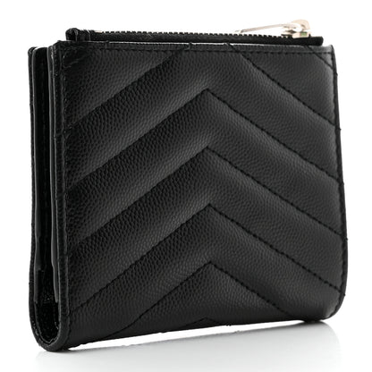 Saint Laurent Grain De Poudre Matelasse Chevron Monogram Zipped Card Case Black 3 of 8