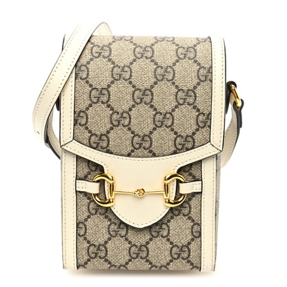 Gucci GG Supreme Monogram Azalea Calfskin Mini Horsebit 1955 Crossbody Bag Beige Ebony Mystic White 1 of 9