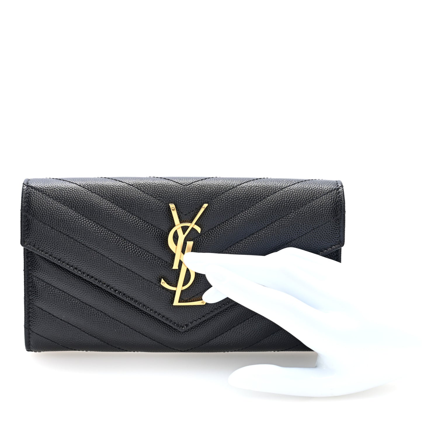 Grain De Poudre Matelasse Chevron Monogram Flap Wallet Black