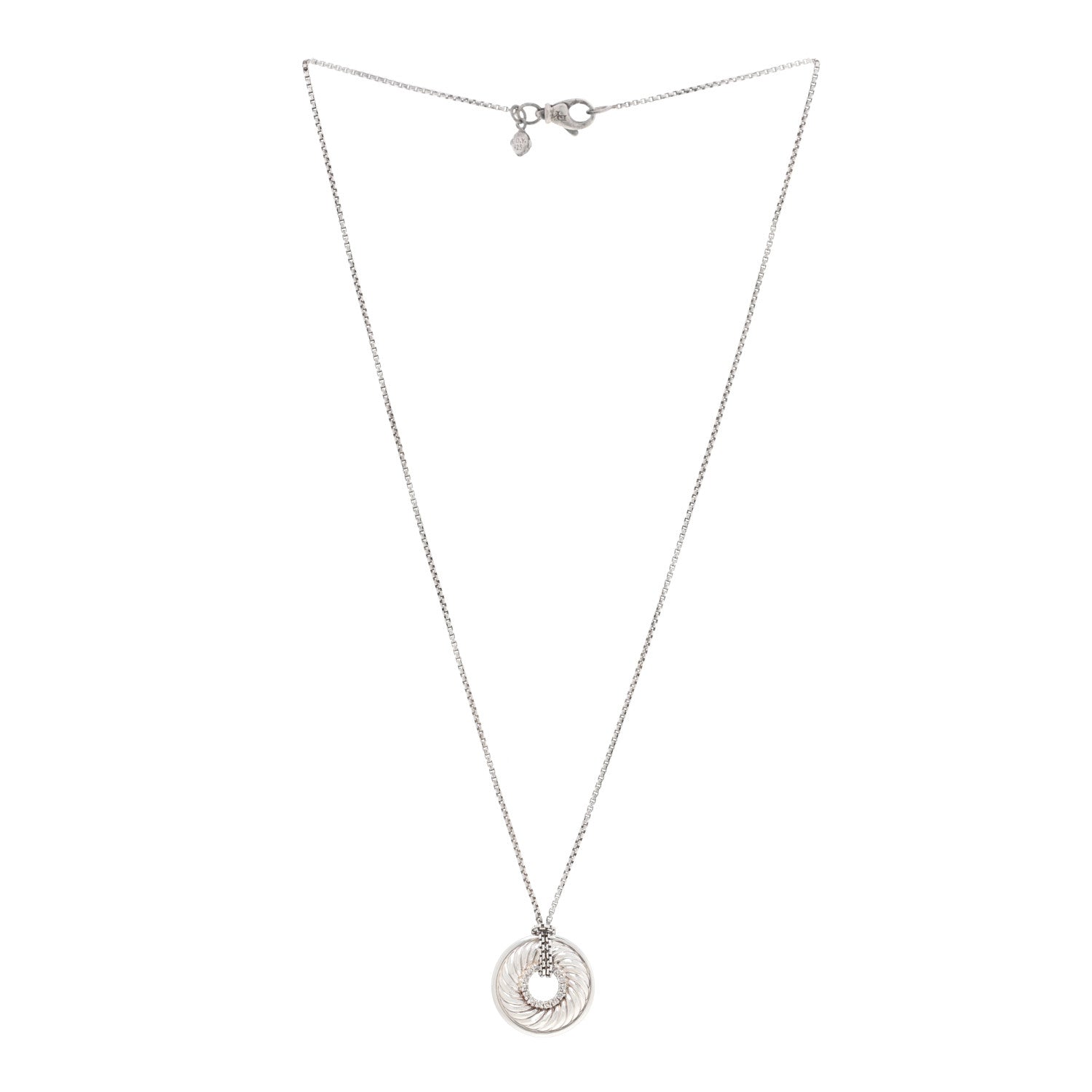 David Yurman Sterling Silver Diamond Sculpted Cable Disc Necklace 2 of 4