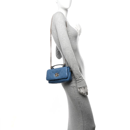 Gucci Lambskin Embossed Mini GG Milano Top Handle Shoulder Bag Blue 2 of 11