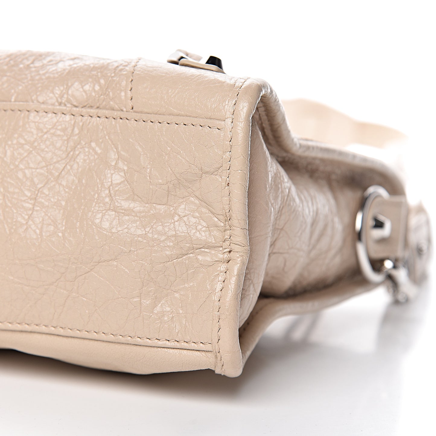 Agneau Classic Silver Hardware S City Logo Strap Light Beige Black