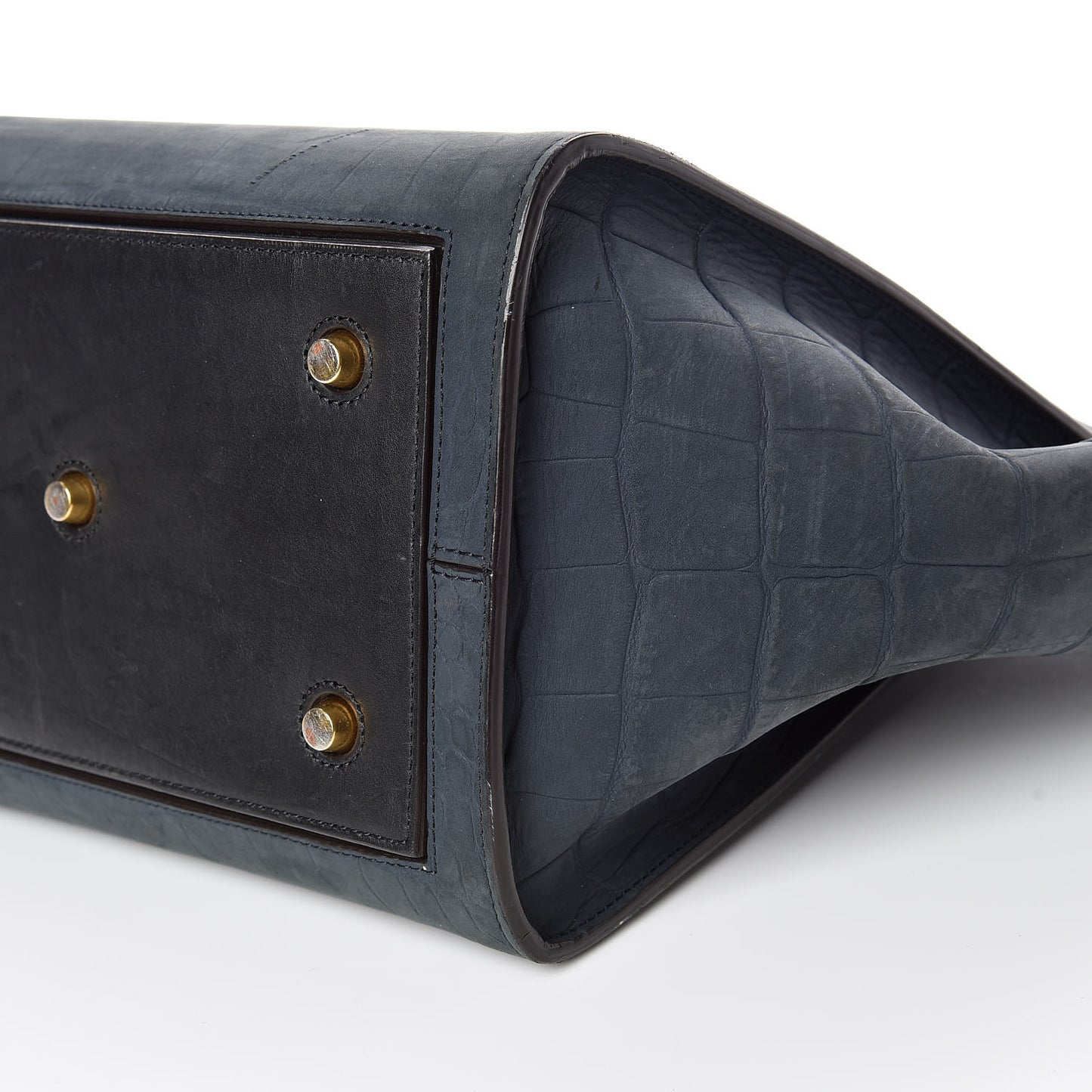 Smooth Calfskin Nubuck Crocodile Embossed Small Tie Knot Tote Navy
