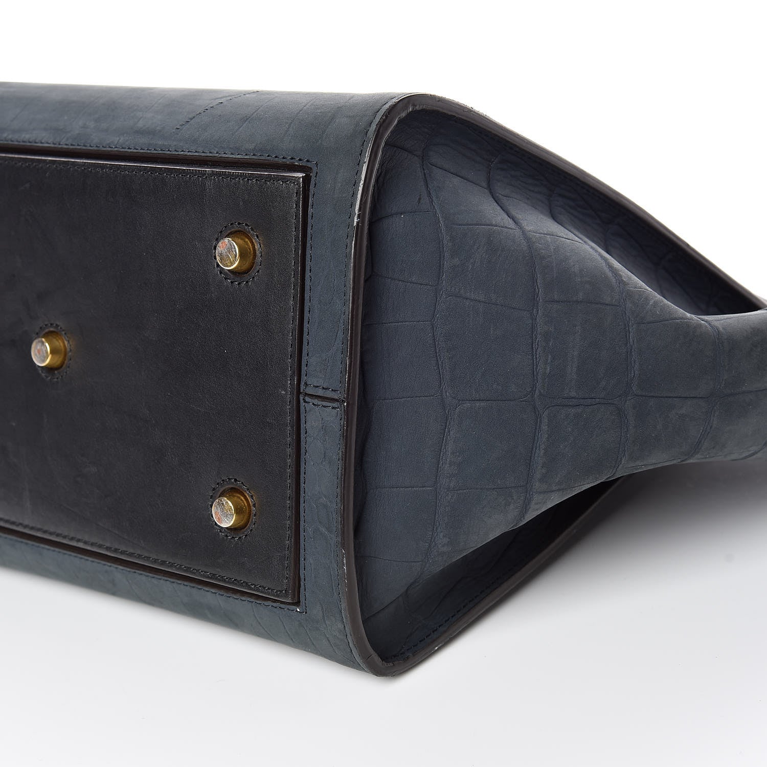 Celine Smooth Calfskin Nubuck Crocodile Embossed Small Tie Knot Tote Navy 7 of 17